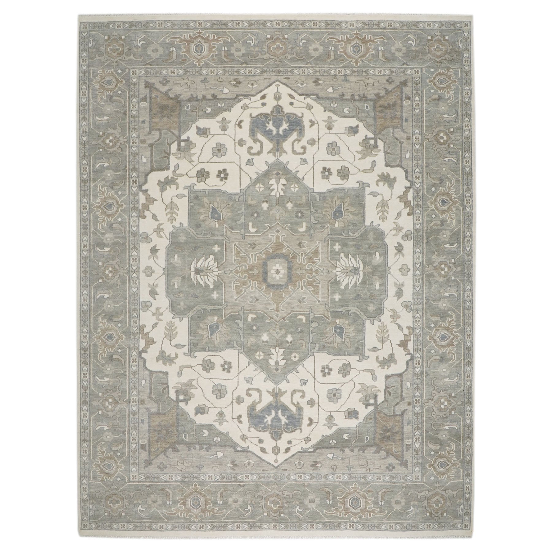 12x15 Gray, Ivory, Taupe Color Hand Knotted Oushak Wool  Oriental Rug