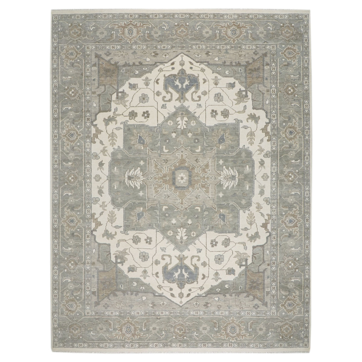 12x15 Gray, Ivory, Taupe Color Hand Knotted Oushak Wool  Oriental Rug