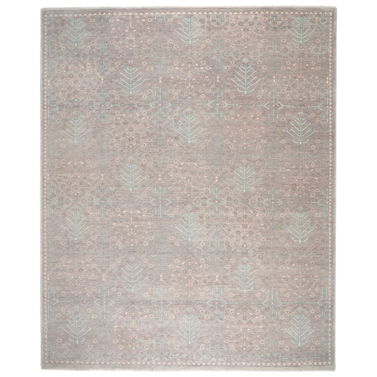 12x15 Rose, Aqua, Gray Color Hand Knotted Oushak Wool Transitional Oriental Rug