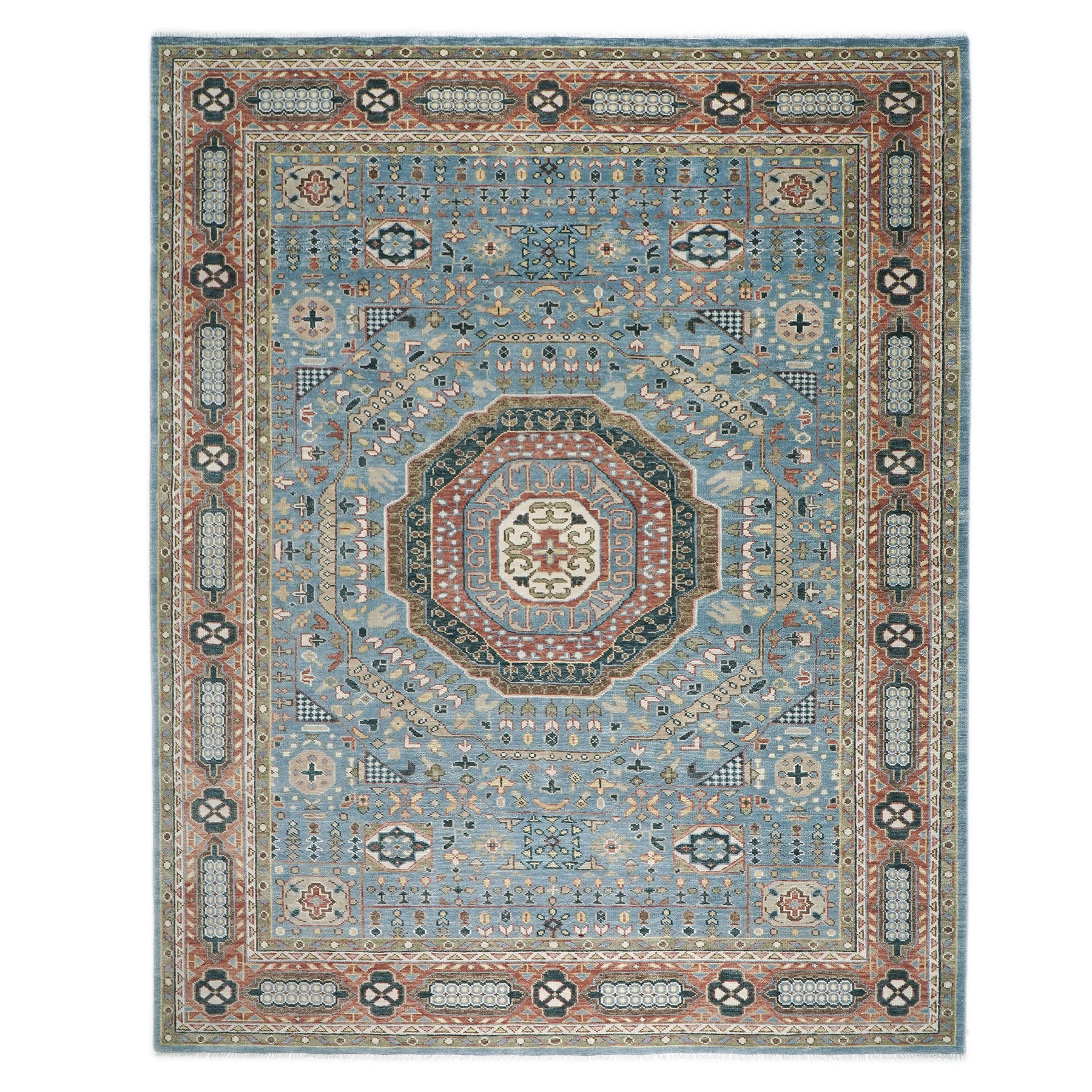 12x15 Blue, Rust, Ivory Color Hand Knotted Oushak Wool Traditional Oriental Rug