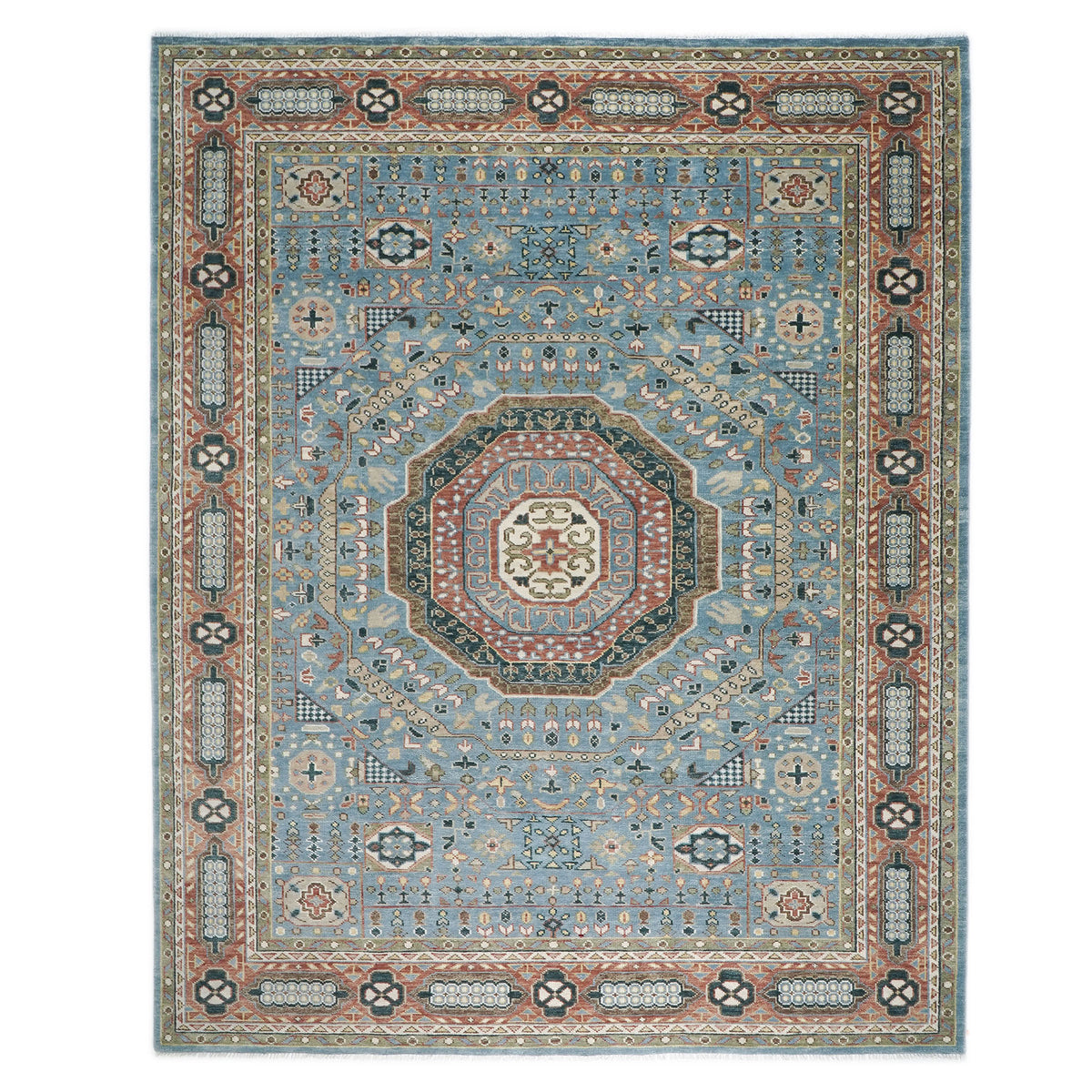 12x15 Blue, Rust, Ivory Color Hand Knotted Oushak Wool Traditional Oriental Rug