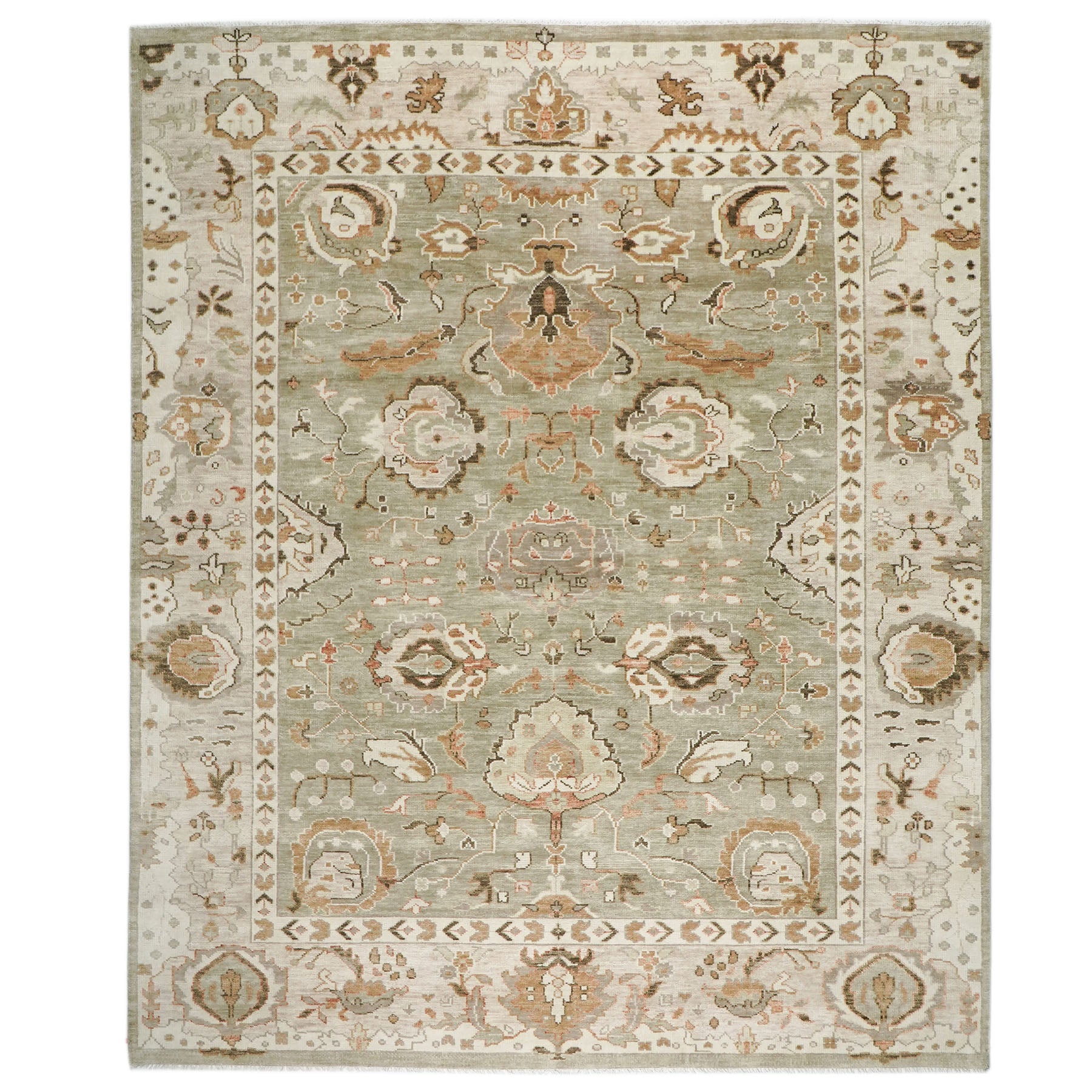 12x15 Sage, Green, Beige Color Hand Knotted Oushak Wool Arts & Crafts Oriental Rug