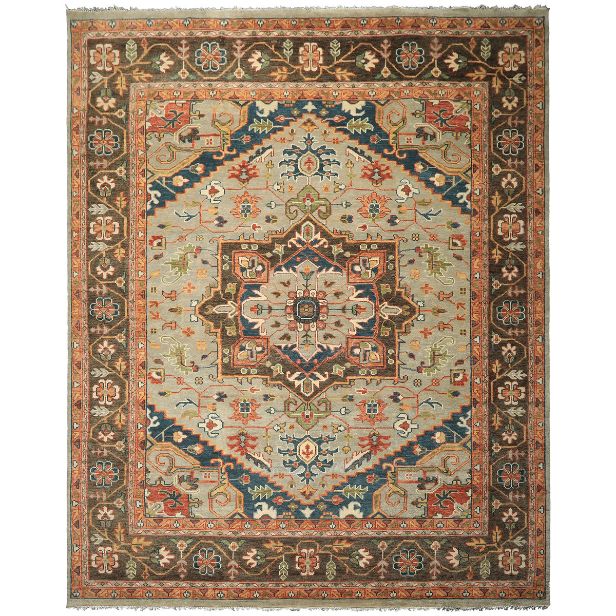 12x15 Mint
, Brown
, Teal
 Color Hand Knotted Oushak Wool Southwestern Oriental Rug