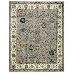 12x15 Slate, Ivory, peach Color Hand Knotted Oushak Wool Arts and Crafts Oriental Rug