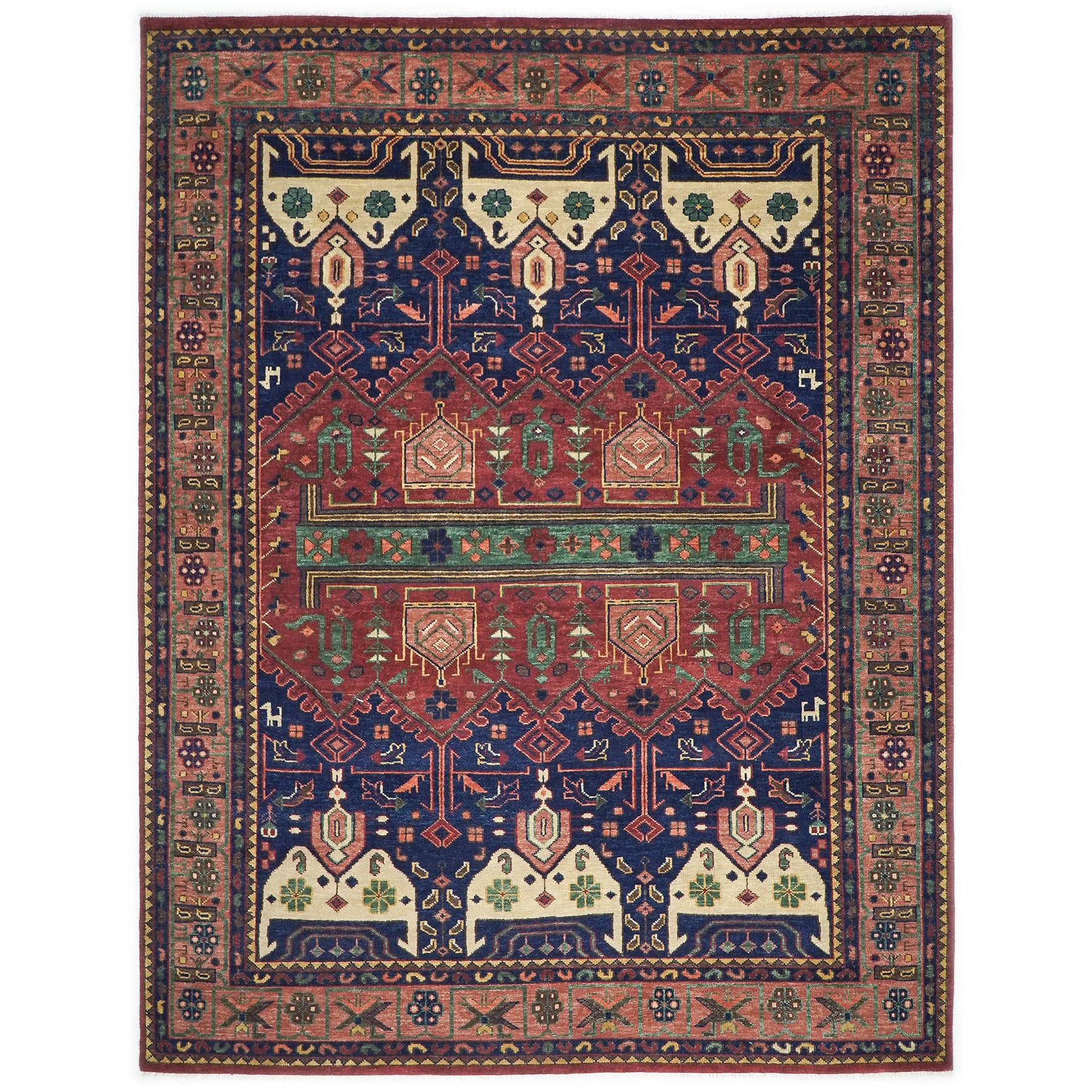 12x15 Navy, Rust, Rose Color Hand Knotted Oushak Wool Tribal Oriental Rug