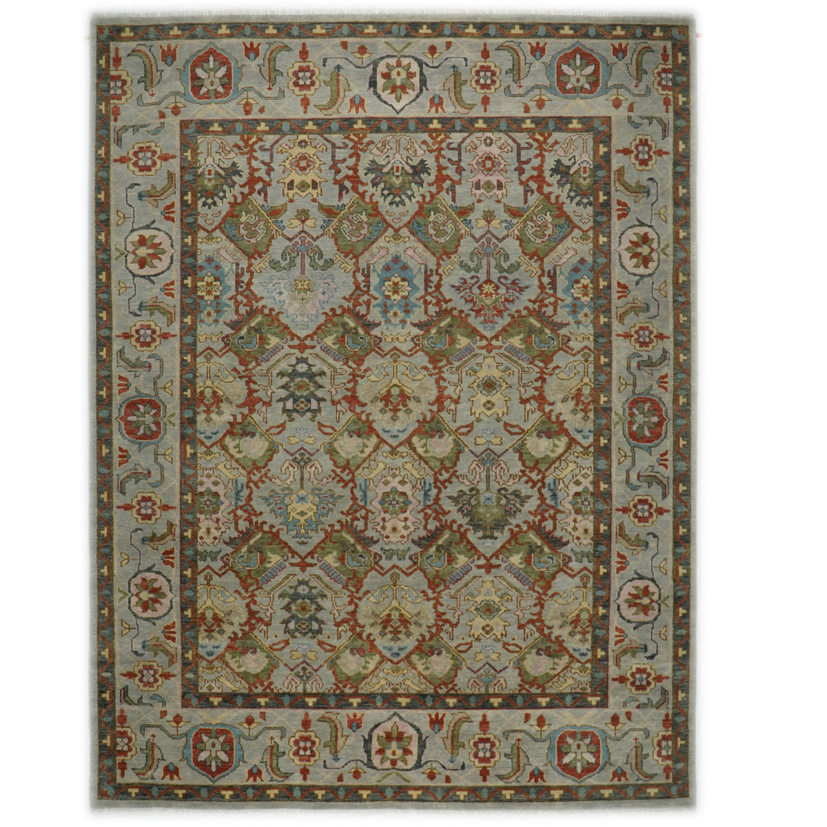 12x15 Mint, Lime, Burnt Orange Color Hand Knotted Oushak Wool Transitional Oriental Rug