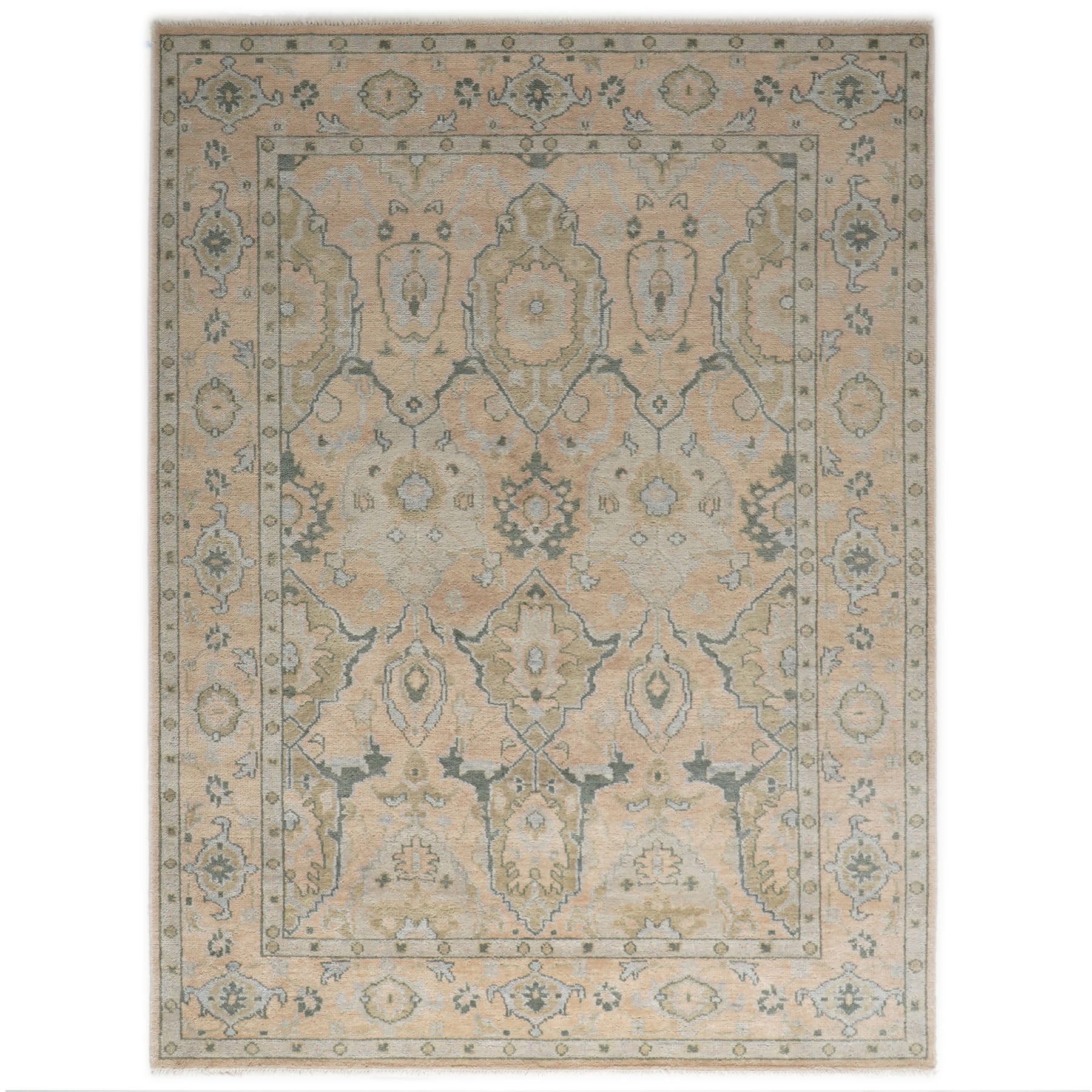 9x12 Peach, Gray, Slate Color Hand Knotted Oushak Wool Transitional Oriental Rug
