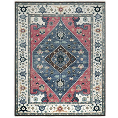 9x12 Pink, Blue, Ivory Color Hand Knotted Oushak Wool Traditional Oriental Rug