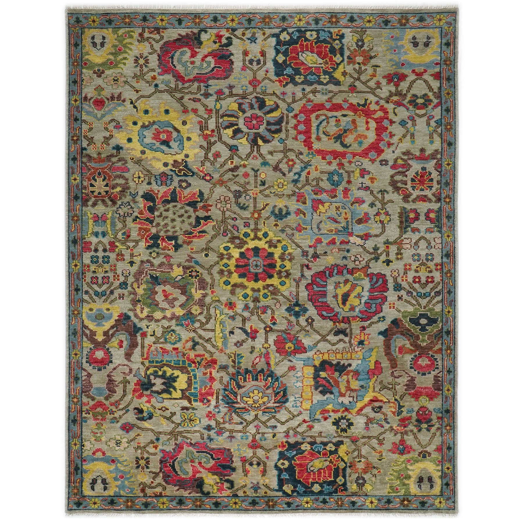 9x12 Moss, Coral, Orange Color Hand Knotted Oushak Wool Arts and Crafts Oriental Rug