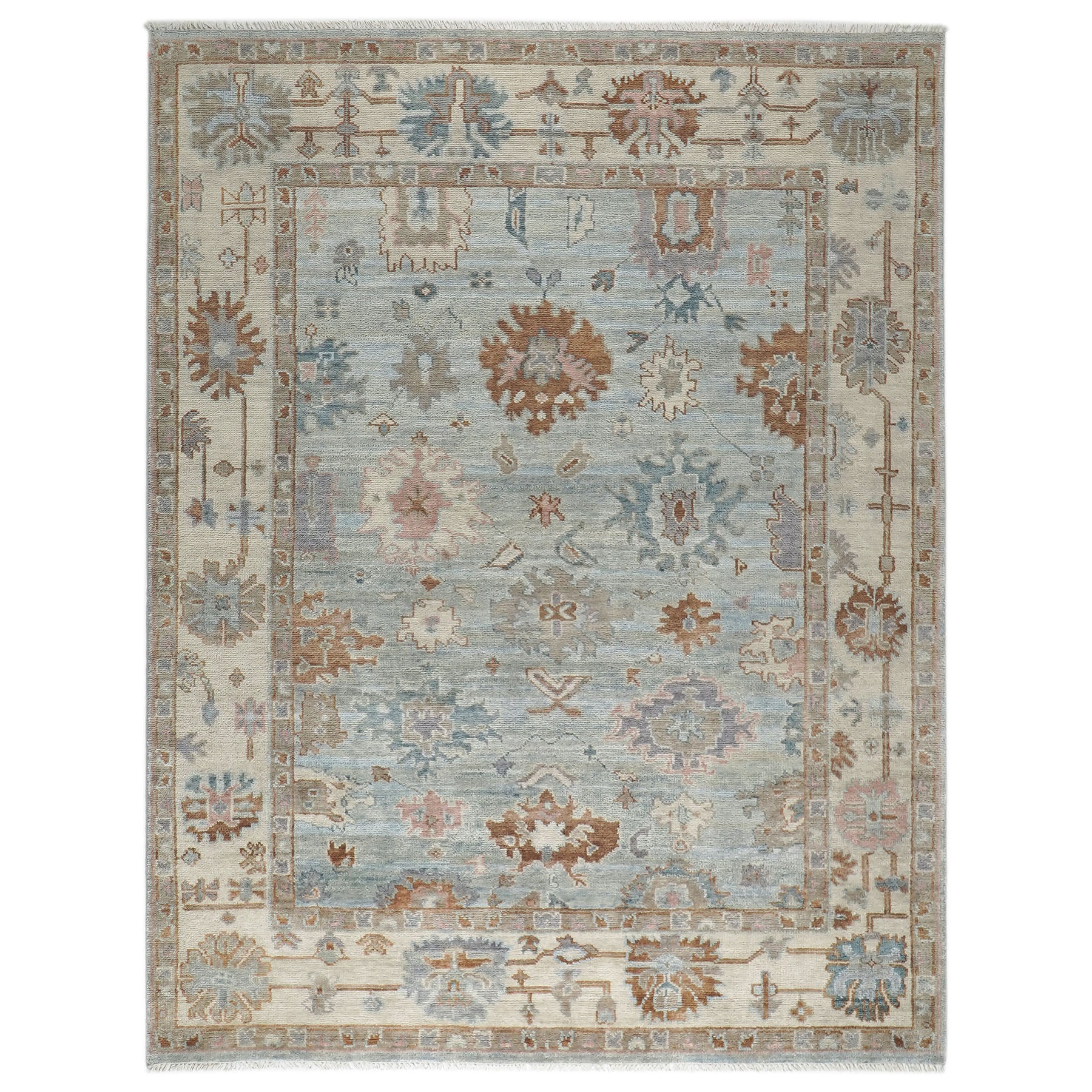 9x12 Blue, Beige, Brown Color Hand Knotted Oushak Wool Arts and Crafts Oriental Rug