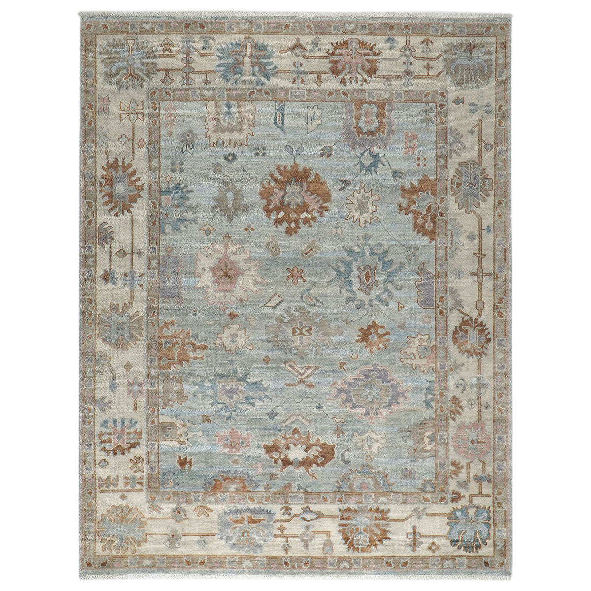 9x12 Blue, Beige, Brown Color Hand Knotted Oushak Wool Arts and Crafts Oriental Rug