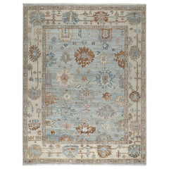 9x12 Blue, Beige, Brown Color Hand Knotted Oushak Wool Arts and Crafts Oriental Rug