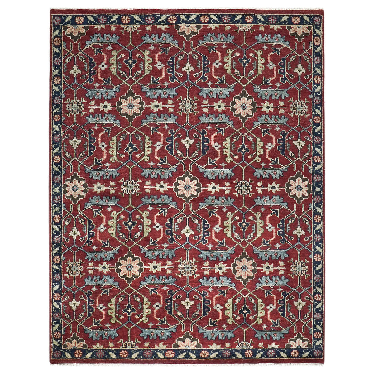 9x12 Rust, Red, Blue Color Hand Knotted Oushak Wool Transitional Oriental Rug