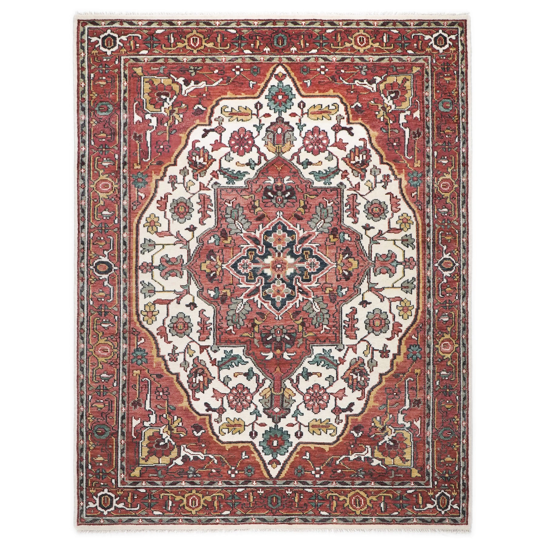 9x12 Rose, Rust, Ivory Color Hand Knotted Oushak Wool  Oriental Rug