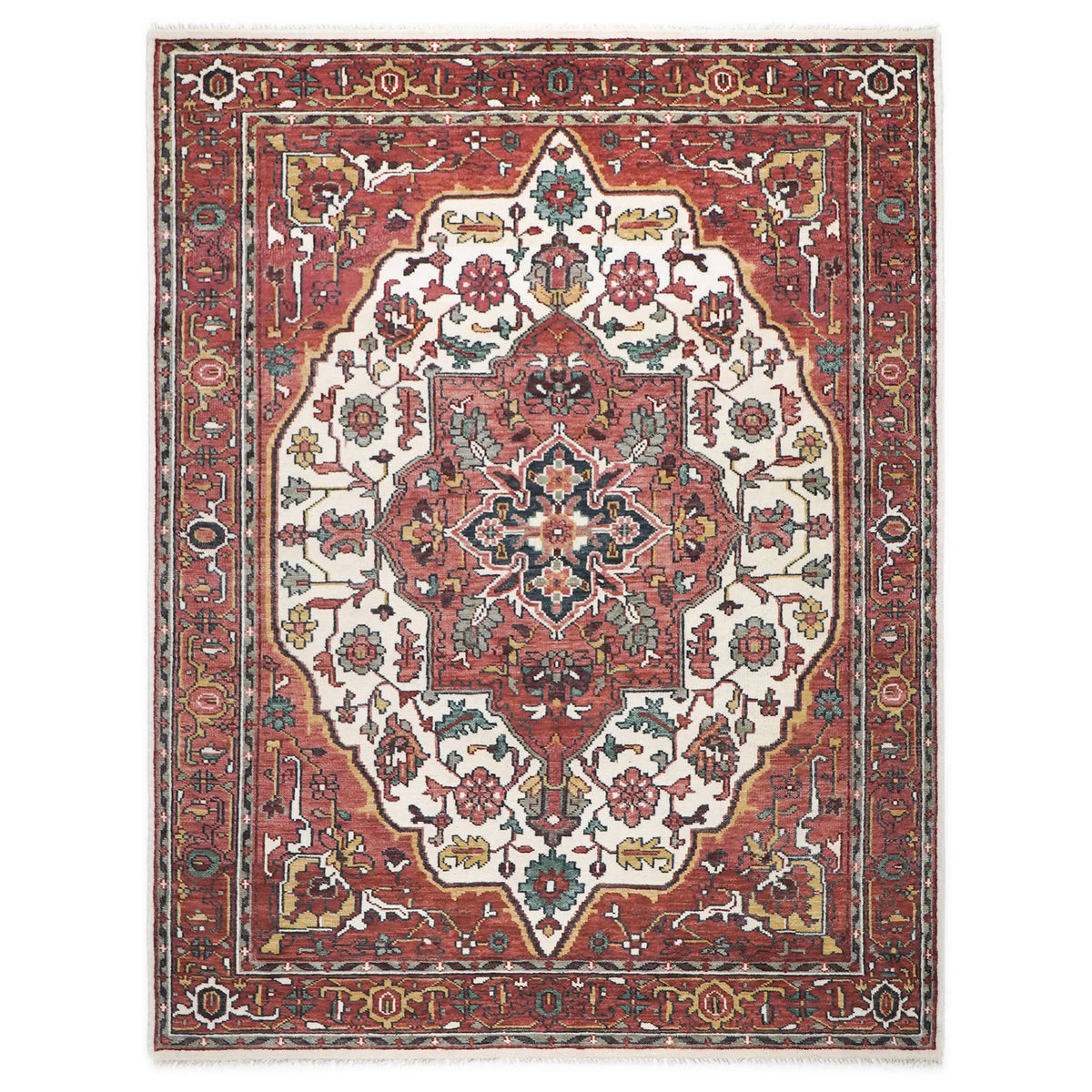 9x12 Rose, Rust, Ivory Color Hand Knotted Oushak Wool  Oriental Rug