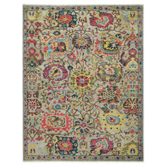 9x12 Mint, Gold, Lime Color Hand Knotted Oushak Wool Arts and Crafts Oriental Rug