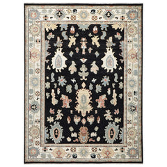 9x12 Black, Ivory, Rust Color Hand Knotted Oushak Wool Arts and Crafts Oriental Rug