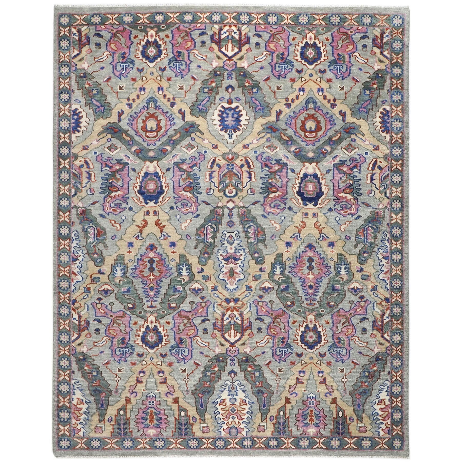 9x12 Slate, Gray, Pink Color Hand Knotted Oushak Wool Arts and Crafts Oriental Rug