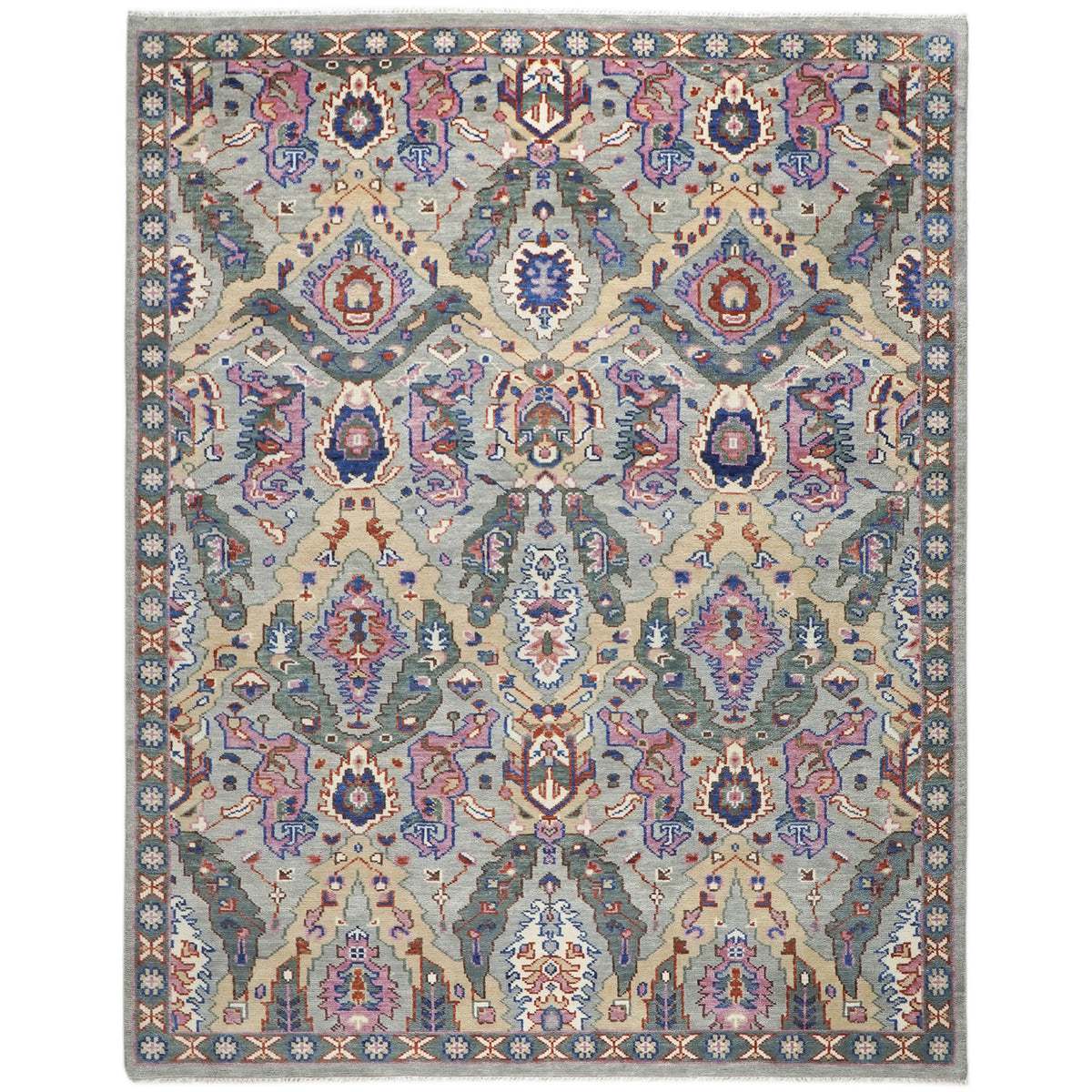 9x12 Slate, Gray, Pink Color Hand Knotted Oushak Wool Arts and Crafts Oriental Rug