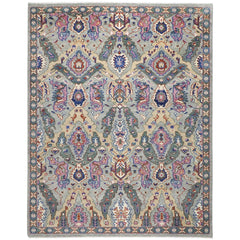 9x12 Slate, Gray, Pink Color Hand Knotted Oushak Wool Arts and Crafts Oriental Rug