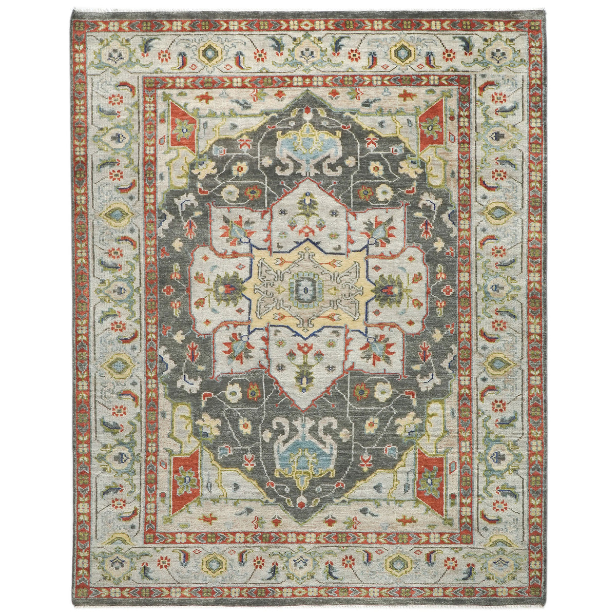 9x12 Gray, Burnt Orange, Lime Color Hand Knotted Oushak Wool  Oriental Rug