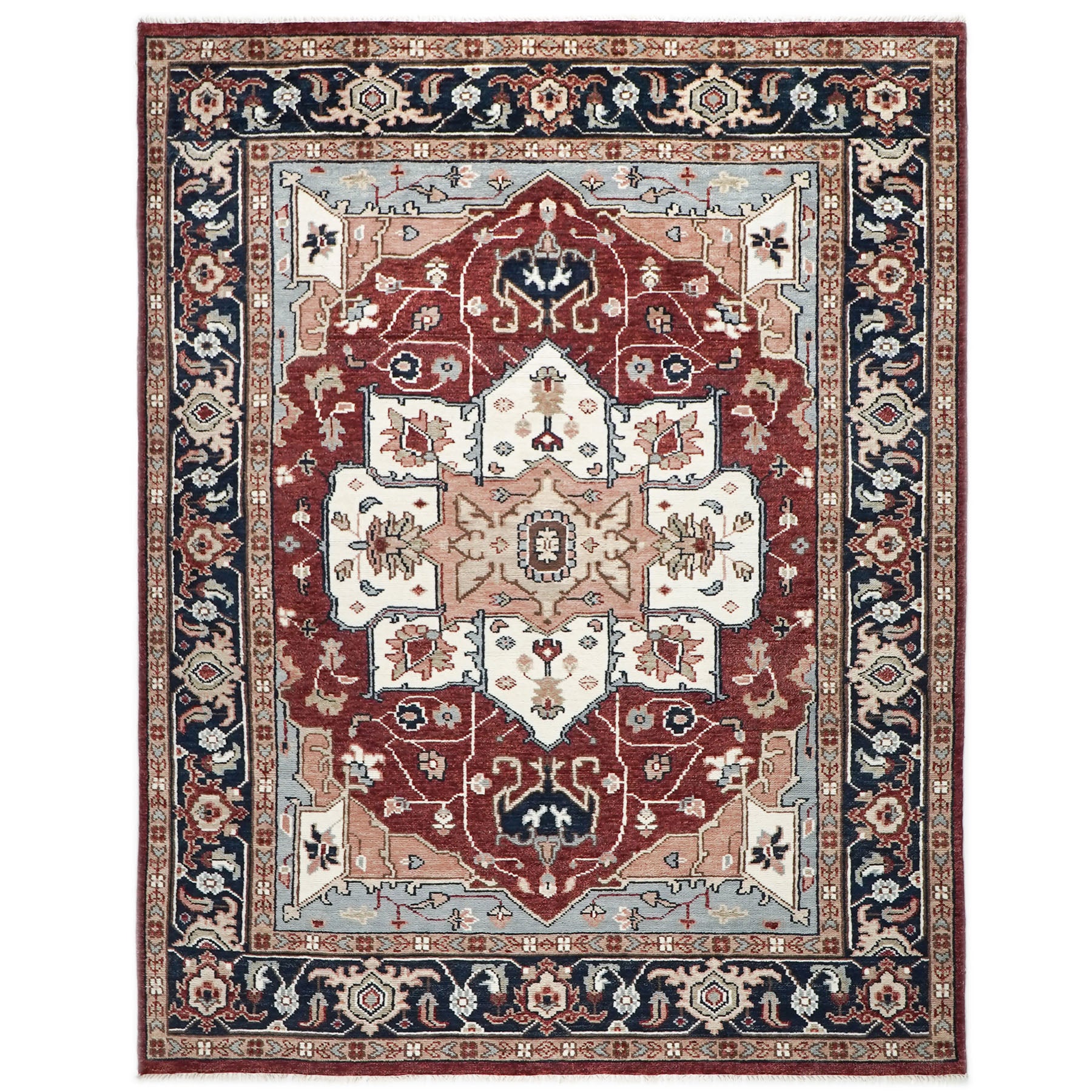 9x12 Rust, Ivory, Blue Color Hand Knotted Oushak Wool  Oriental Rug