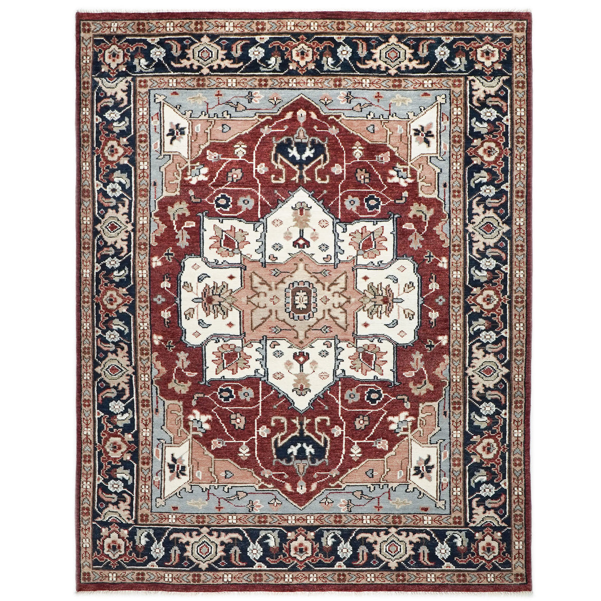 9x12 Rust, Ivory, Blue Color Hand Knotted Oushak Wool  Oriental Rug