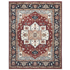 9x12 Rust, Ivory, Blue Color Hand Knotted Oushak Wool  Oriental Rug