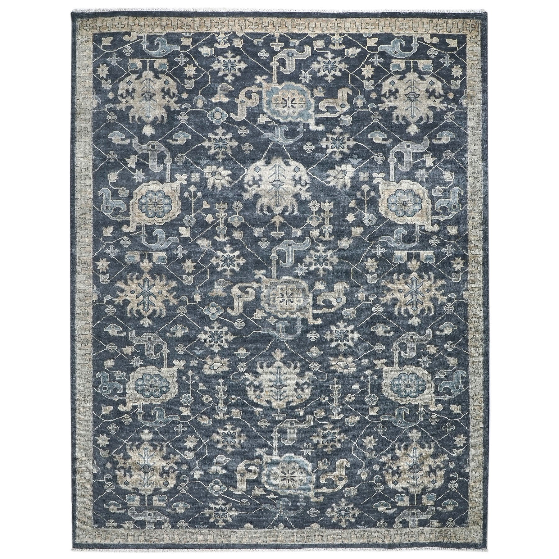 9x12 Blue, Slate, Beige Color Hand Knotted Oushak Wool Arts and Crafts Oriental Rug