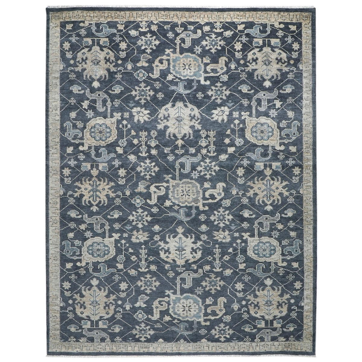 9x12 Blue, Slate, Beige Color Hand Knotted Oushak Wool Arts and Crafts Oriental Rug