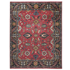 9x12 Coral, Teal, Ivory Color Hand Knotted Oushak Wool Arts and Crafts Oriental Rug