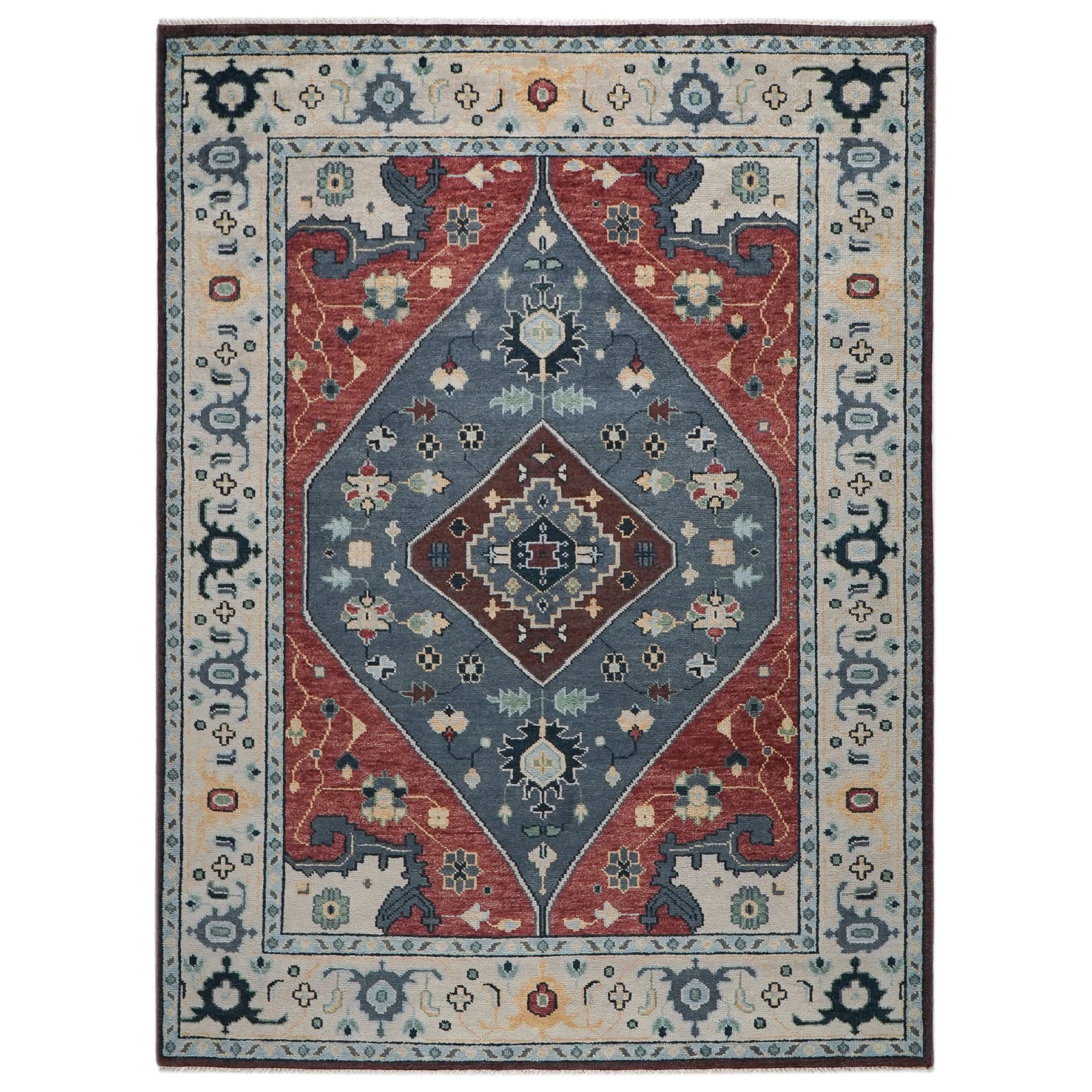 9x12 Blue, Rust, Brown Color Hand Knotted Oushak Wool Traditional Oriental Rug
