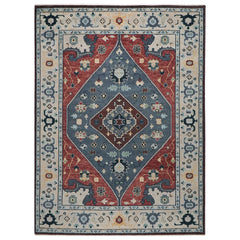 9x12 Blue, Rust, Brown Color Hand Knotted Oushak Wool Traditional Oriental Rug