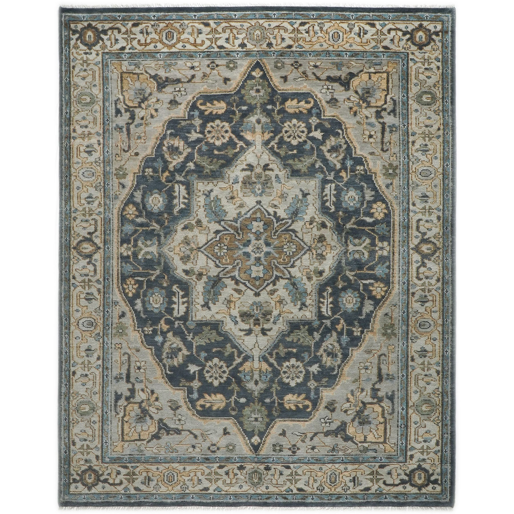 9x12 Blue, Gray, Slate Color Hand Knotted Oushak Wool  Oriental Rug