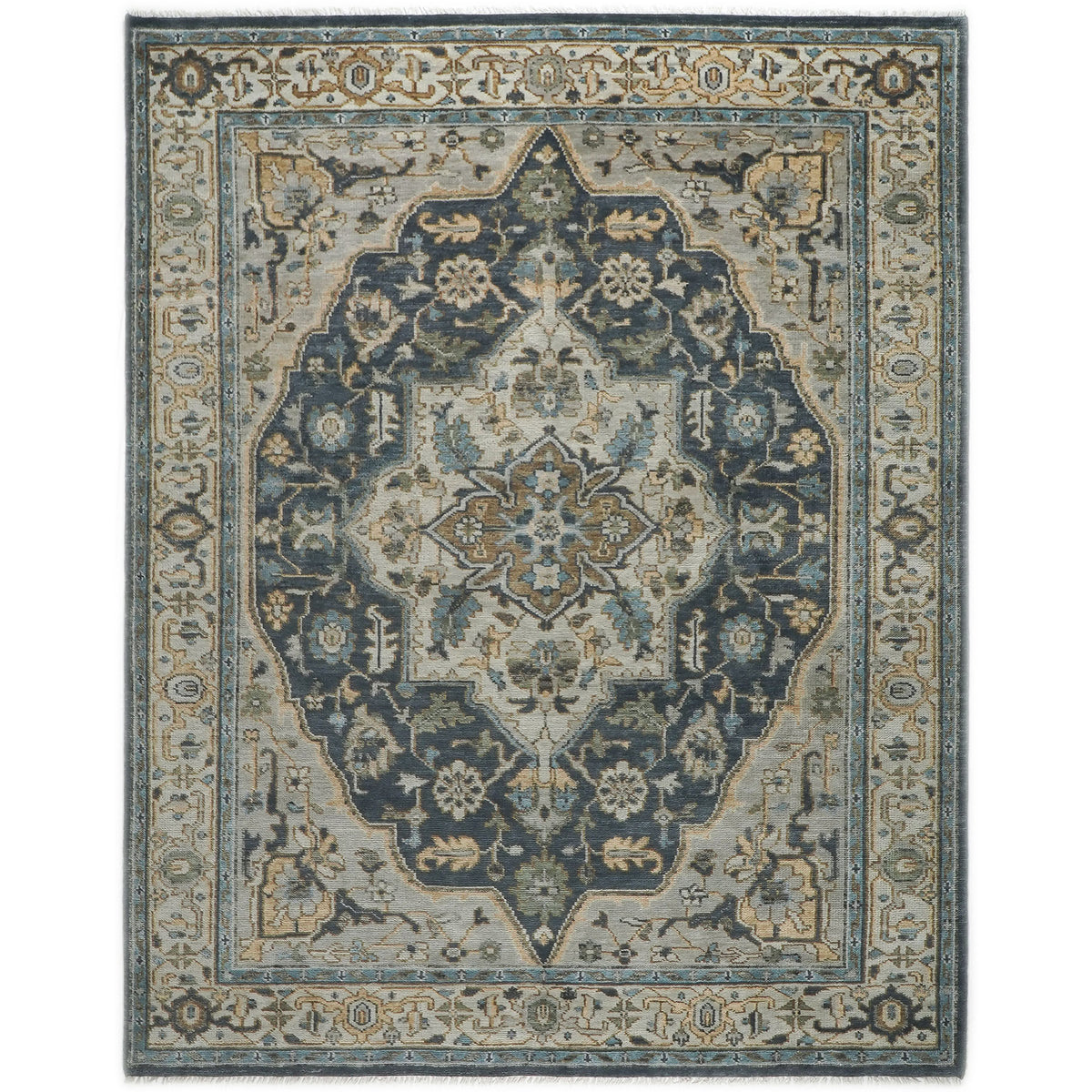 9x12 Blue, Gray, Slate Color Hand Knotted Oushak Wool  Oriental Rug
