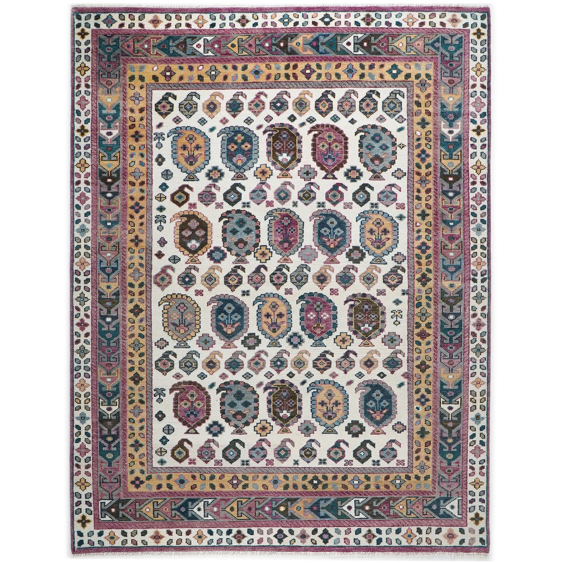 9x12 Gray, Ivory, Rose Color Hand Knotted Oushak Wool Traditional Oriental Rug