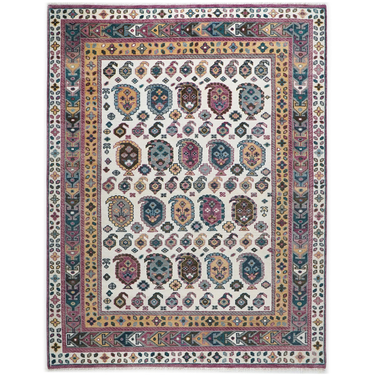 9x12 Gray, Ivory, Rose Color Hand Knotted Oushak Wool Traditional Oriental Rug
