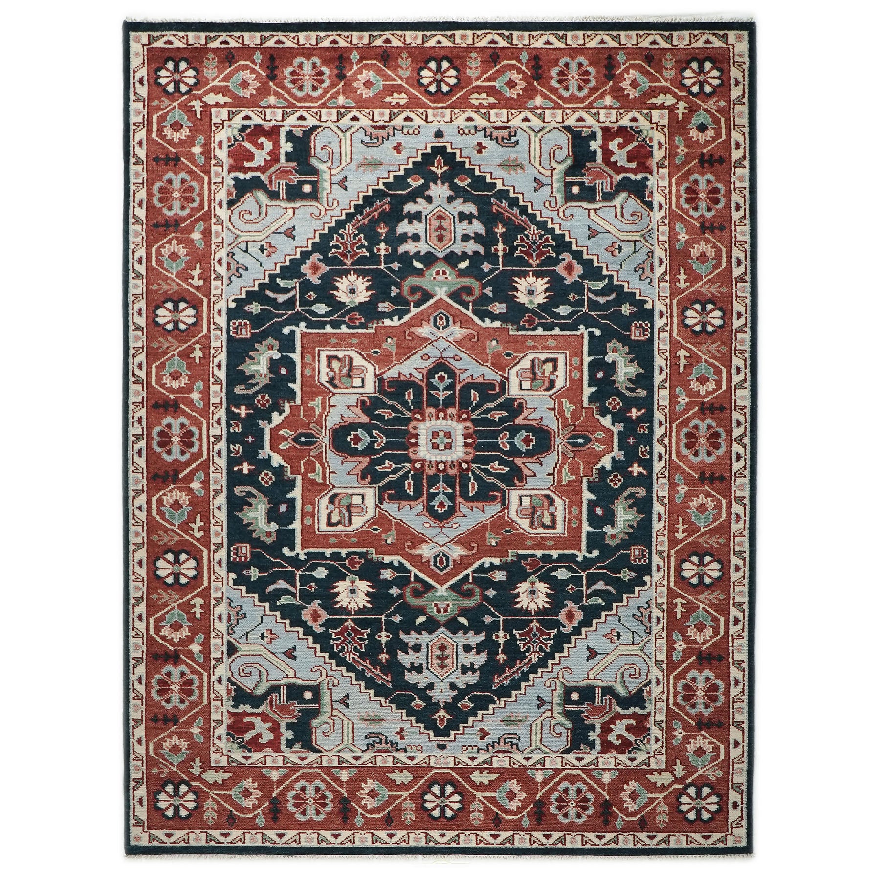 9x12 Blue, Slate, Burnt Orange Color Hand Knotted Oushak Wool  Oriental Rug