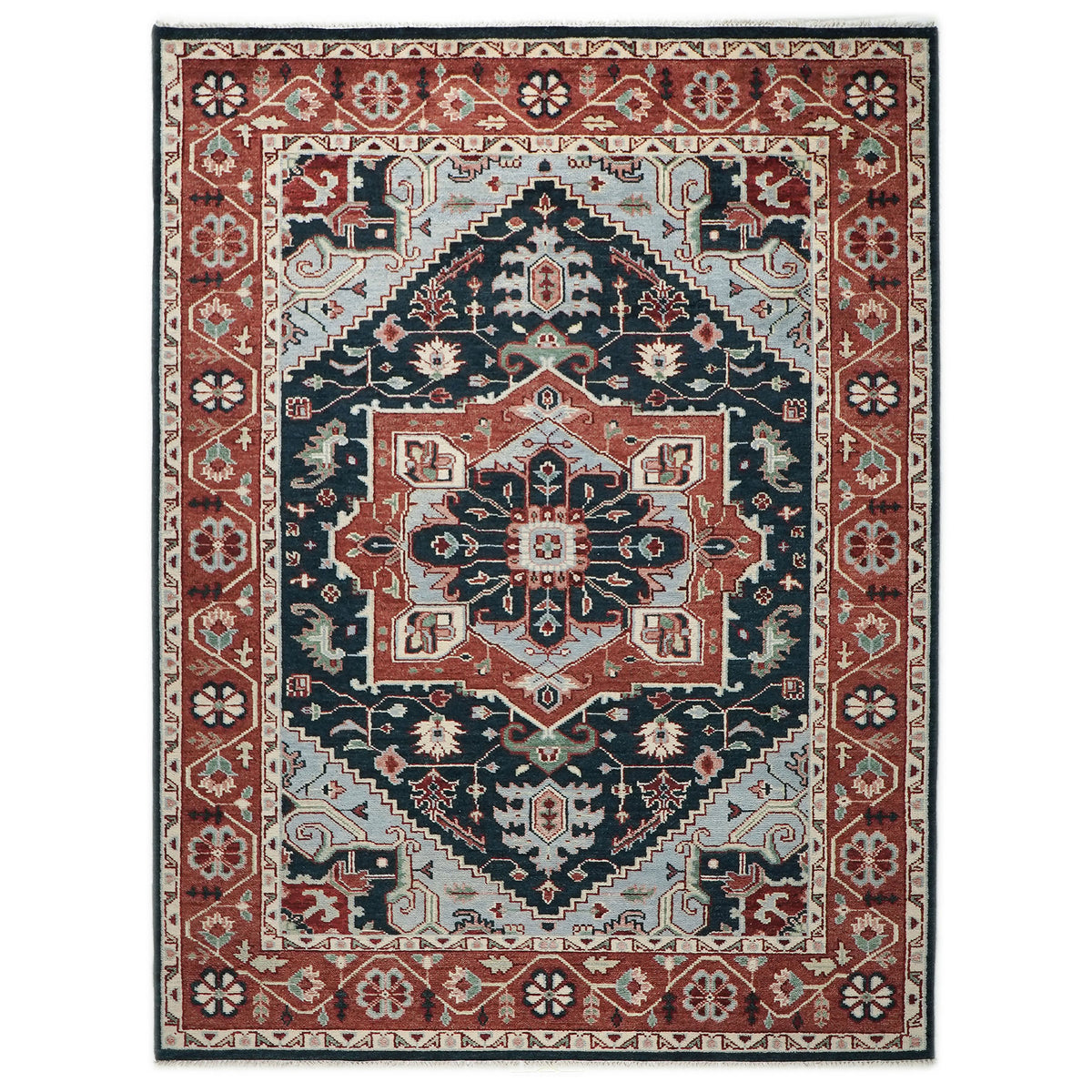 9x12 Blue, Slate, Burnt Orange Color Hand Knotted Oushak Wool  Oriental Rug