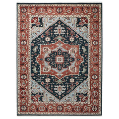 9x12 Blue, Slate, Burnt Orange Color Hand Knotted Oushak Wool  Oriental Rug