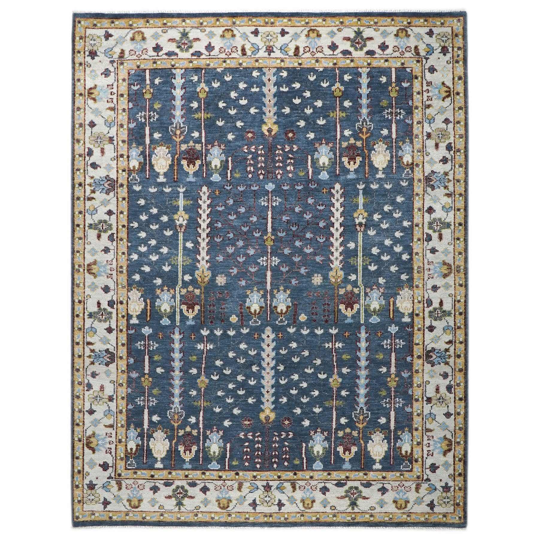9x12 Blue, Ivory, Tan Color Hand Knotted Oushak Wool Transitional Oriental Rug
