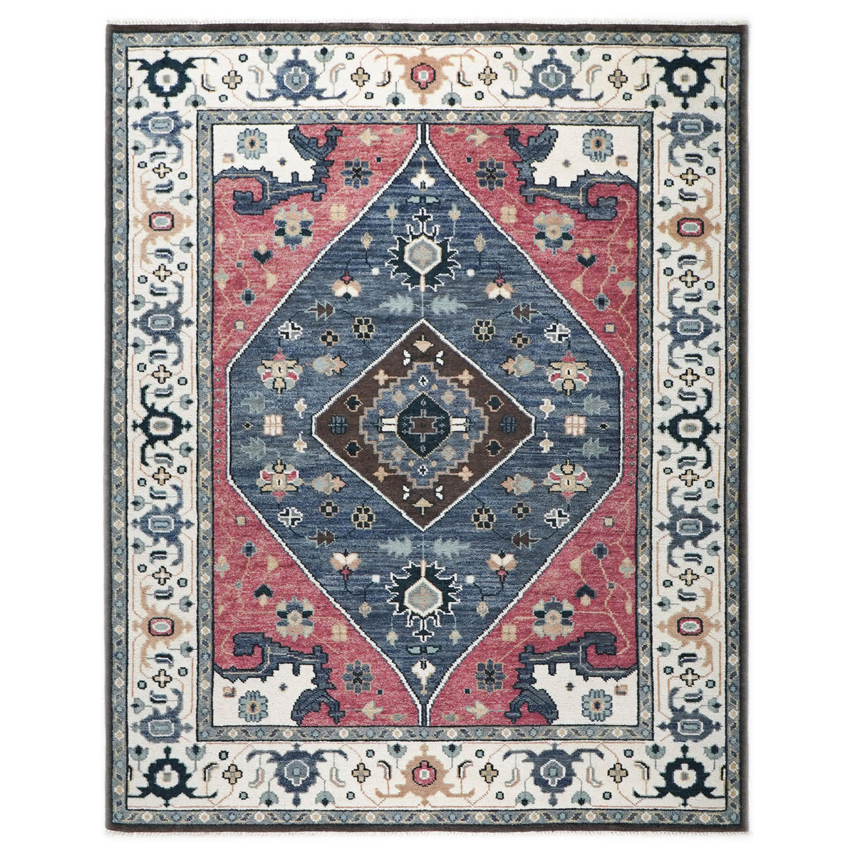 9x12 Rose, Slate, Ivory Color Hand Knotted Oushak Wool Traditional Oriental Rug