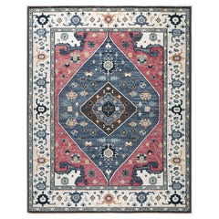 9x12 Rose, Slate, Ivory Color Hand Knotted Oushak Wool Traditional Oriental Rug