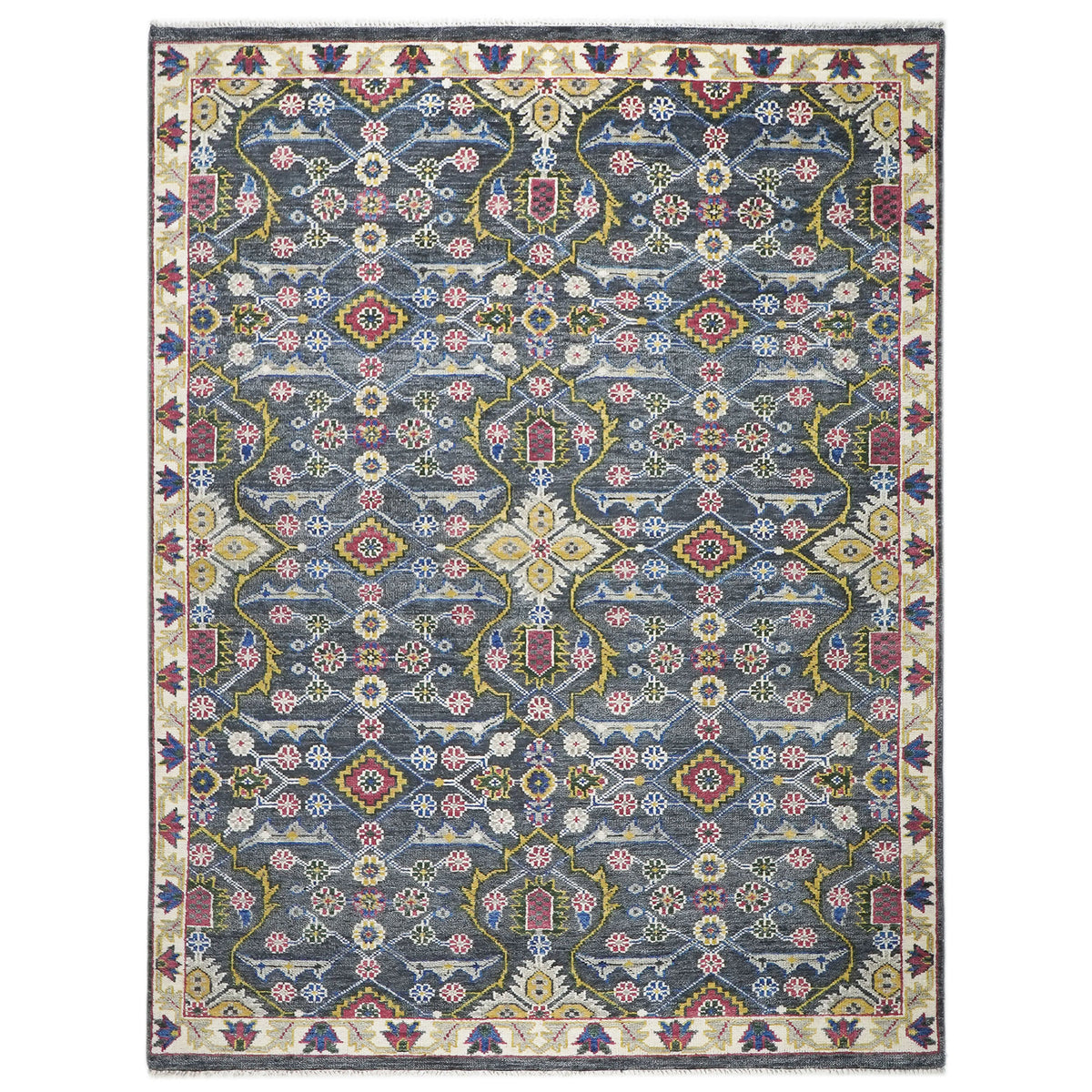 9x12 Blue, Lime, Beige Color Hand Knotted Oushak Wool Transitional Oriental Rug