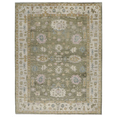 9x12 Sage, Beige, Rose Color Hand Knotted Oushak Wool Traditional Oriental Rug