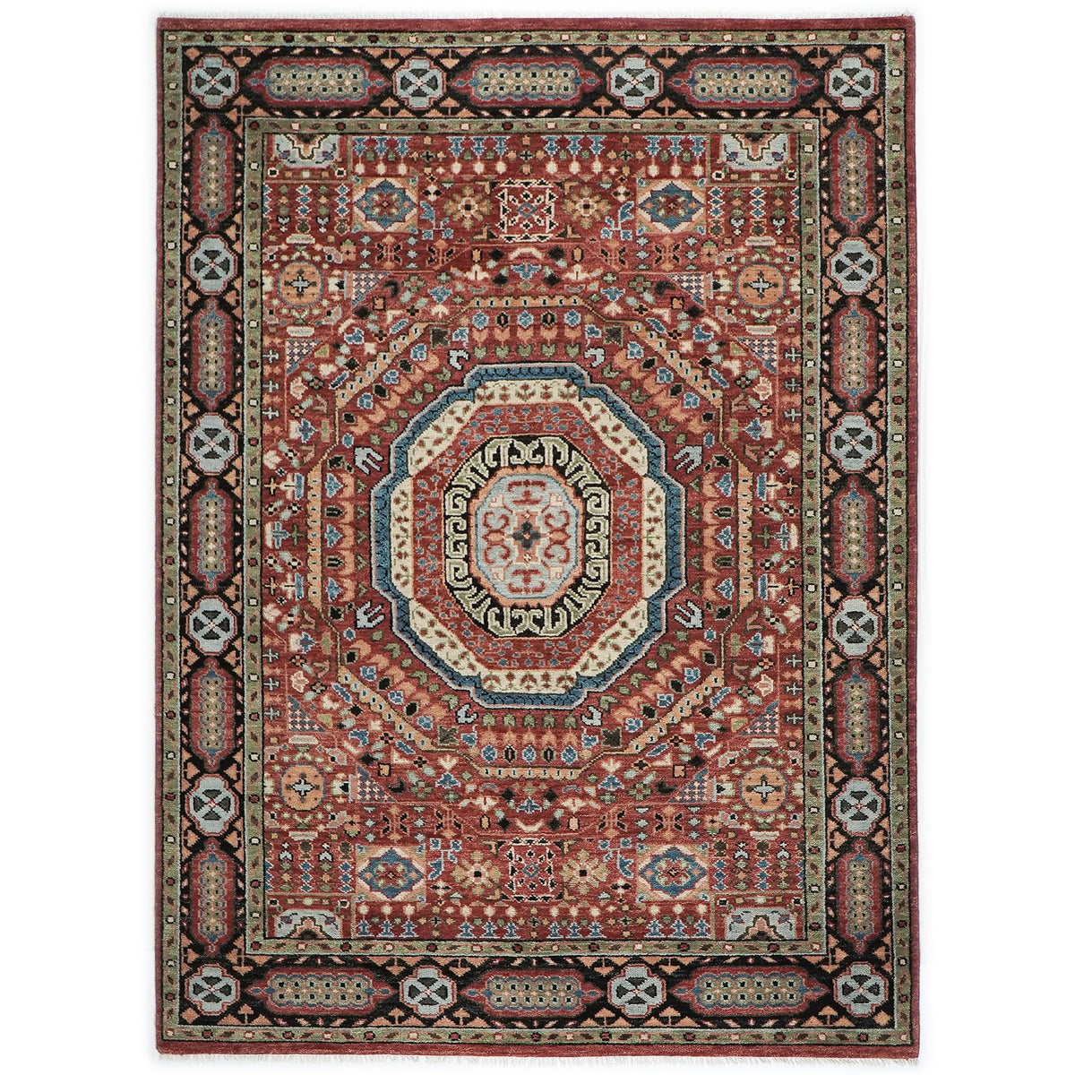 9x12 Rust, Sage, Blue Color Hand Knotted Oushak Wool Traditional Oriental Rug
