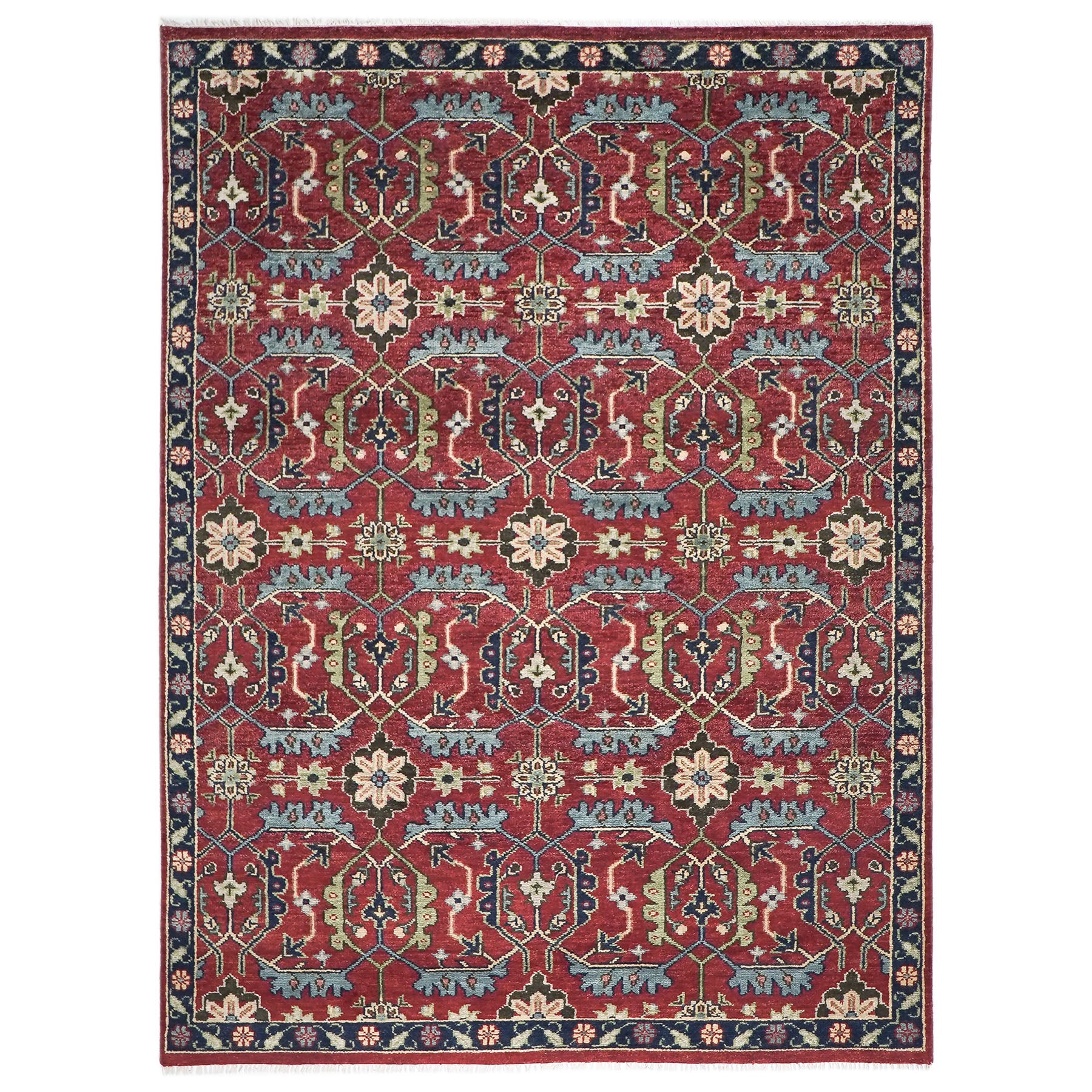 9x12 Rust, Sage, Blue Color Hand Knotted Oushak Wool Transitional Oriental Rug