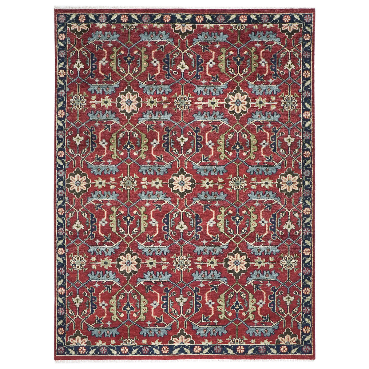 9x12 Rust, Sage, Blue Color Hand Knotted Oushak Wool Transitional Oriental Rug