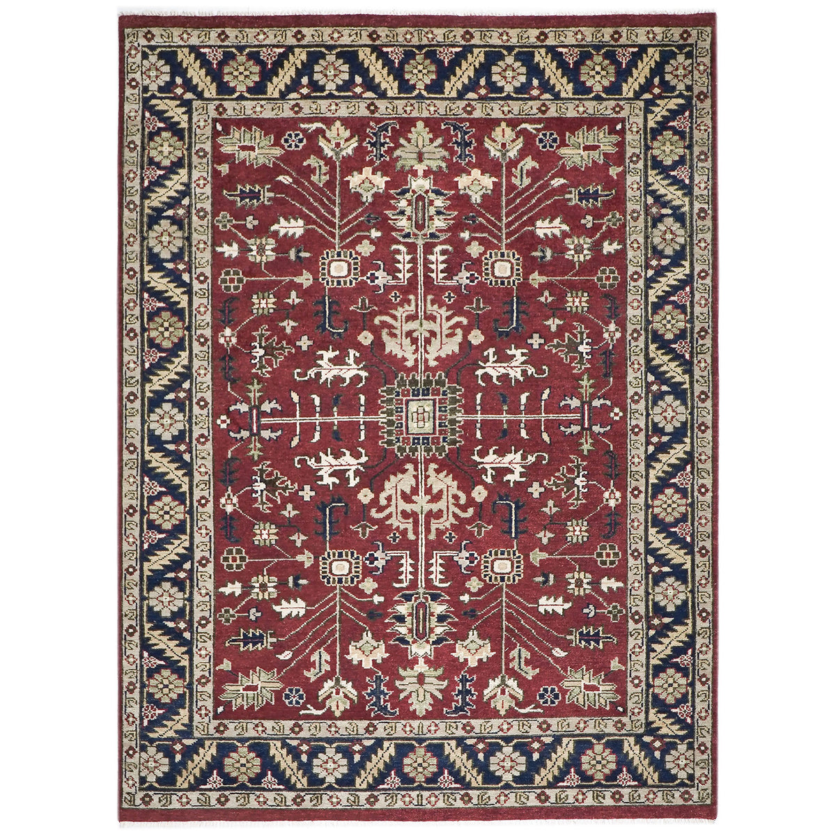 9x12 Rust, Navy, Beige Color Hand Knotted Oushak Wool Traditional Oriental Rug