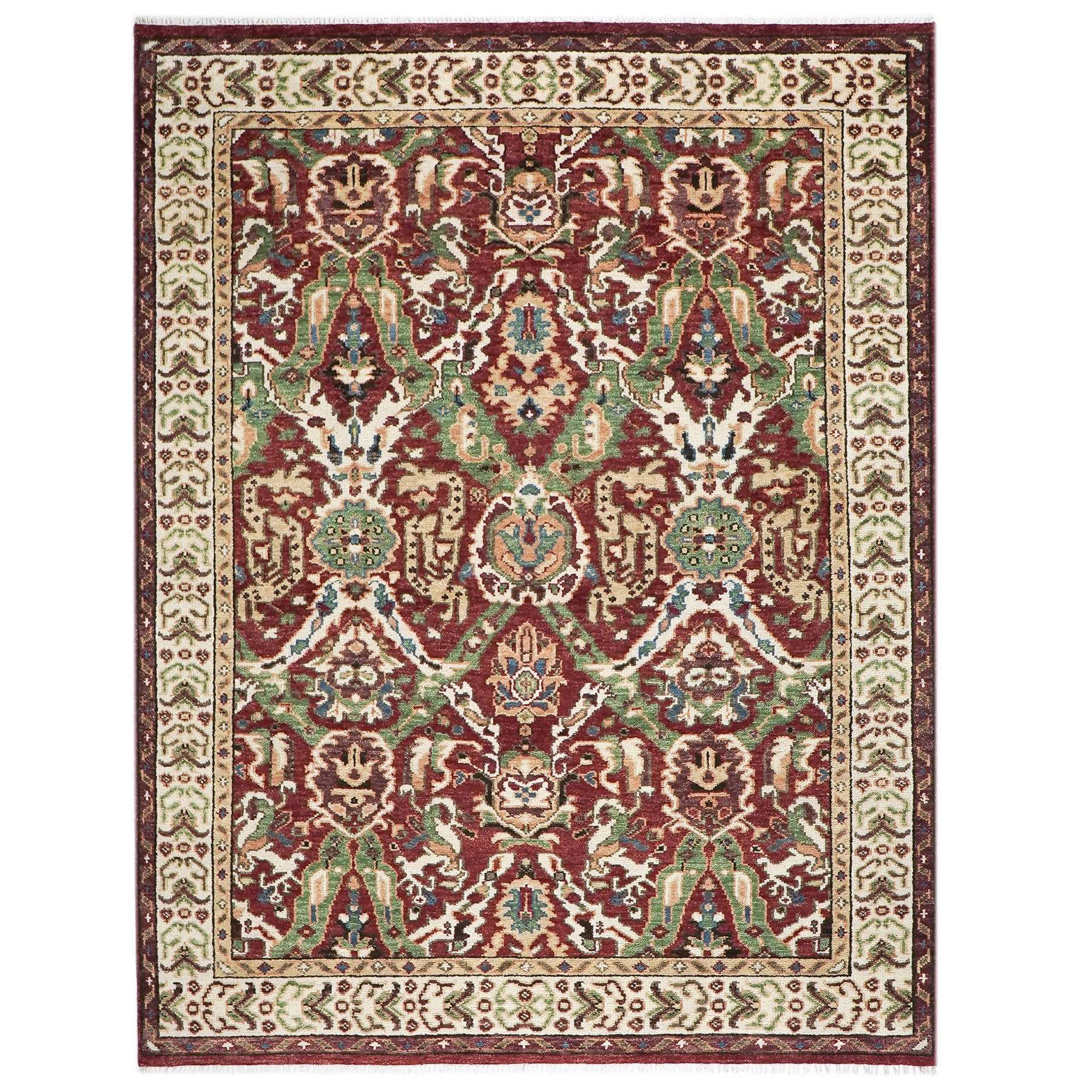 9x12 Rust, Lime, Ivory Color Hand Knotted Oushak Wool Arts and Crafts Oriental Rug